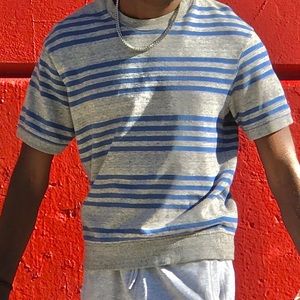 Gray and blue short sleeve sweat shirt